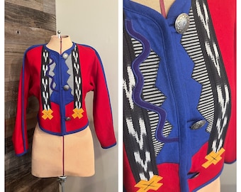 Vintage 80s Eddie Bauer Jacket Coat Womens Size XS Red Wool Aztec