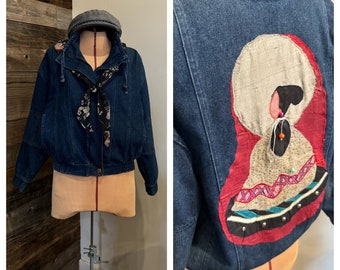 1980's Asian Inspired Art Denim Jacket | Size Medium