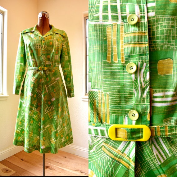 Vintage 1950s Geometric Shirt Dress ...