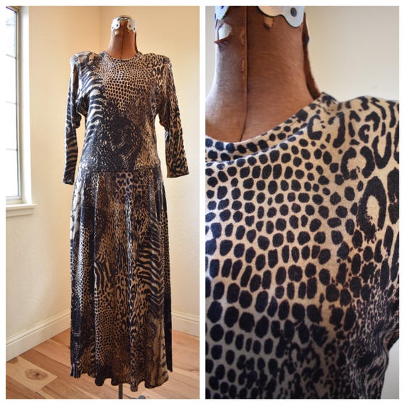 1950's 3/4 Sleeve Leopard | Safari Cotton Dress |… - image 1