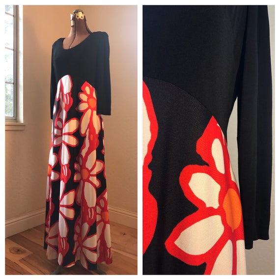 1960's Floral Maxi Dress | Abstract Daisy Print |… - image 1