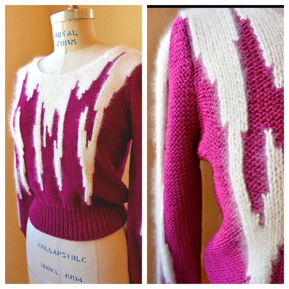 Vintage 1970 S Hand Knit Lightning Bolt Sweater Etsy