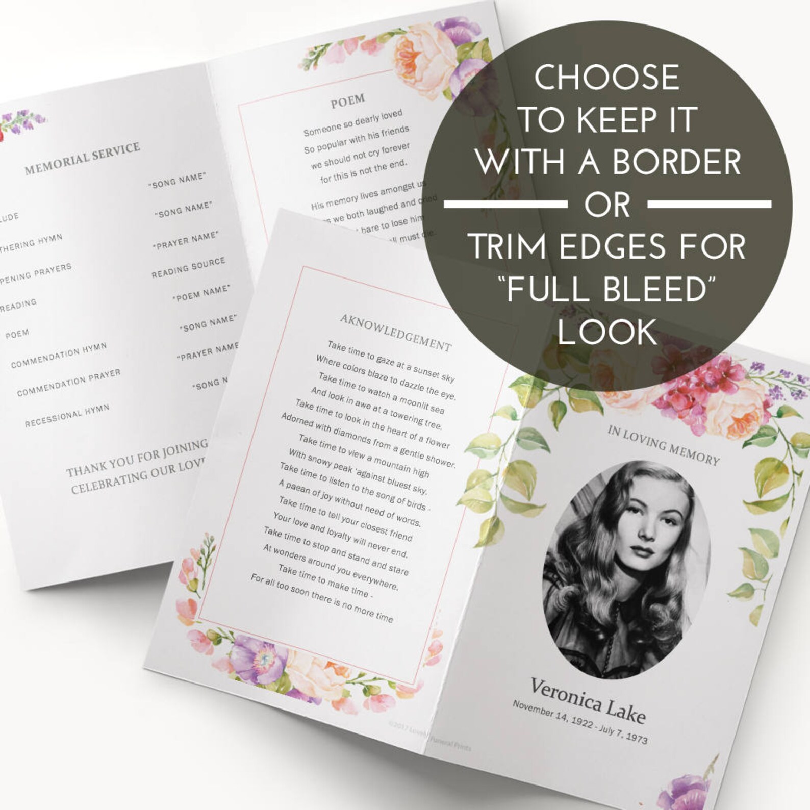 Funeral Program Template Printable Microsoft Word Watercolor Peach ...