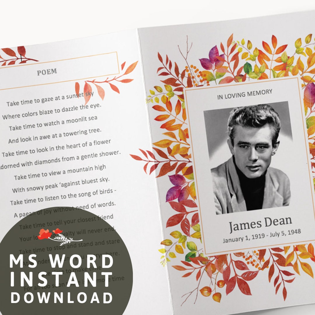 Funeral Program Template Printable Editable Microsoft Word Watercolor ...