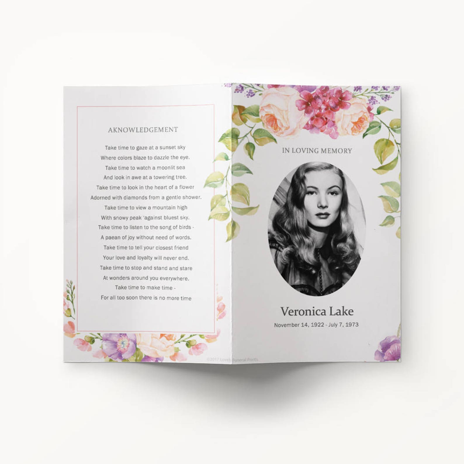 Funeral Program Template Printable Microsoft Word Watercolor Peach ...