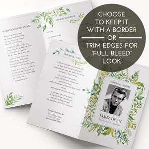 Funeral Program Template Printable Editable Microsoft Word Watercolor green leafy vines Bi-Fold Funeral Order of Service image 5