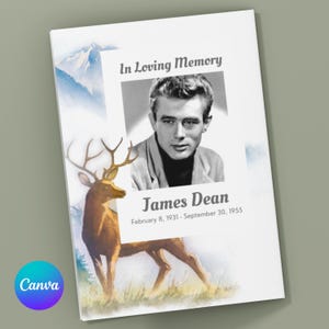 Editable Bi-Fold Funeral Program Template | Nature-Inspired Deer Design | Celebration of Life | Printable Canva Memorial