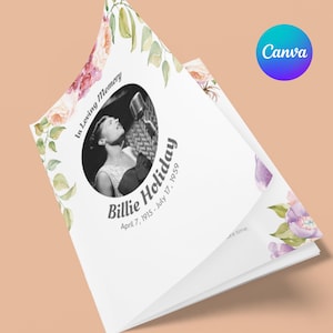 Editable 8-Page Funeral Program Template | Peach Purple Watercolor Floral Memorial | Celebration of Life | Printable Canva Design