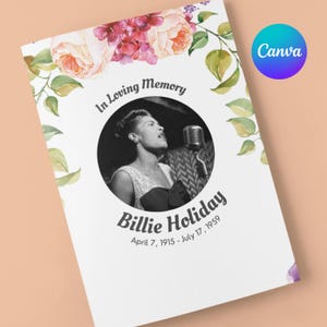 Editable Bi-Fold Funeral Program Template | Peach and Purple Watercolor Floral Memorial | Celebration of Life | Printable Canva Design