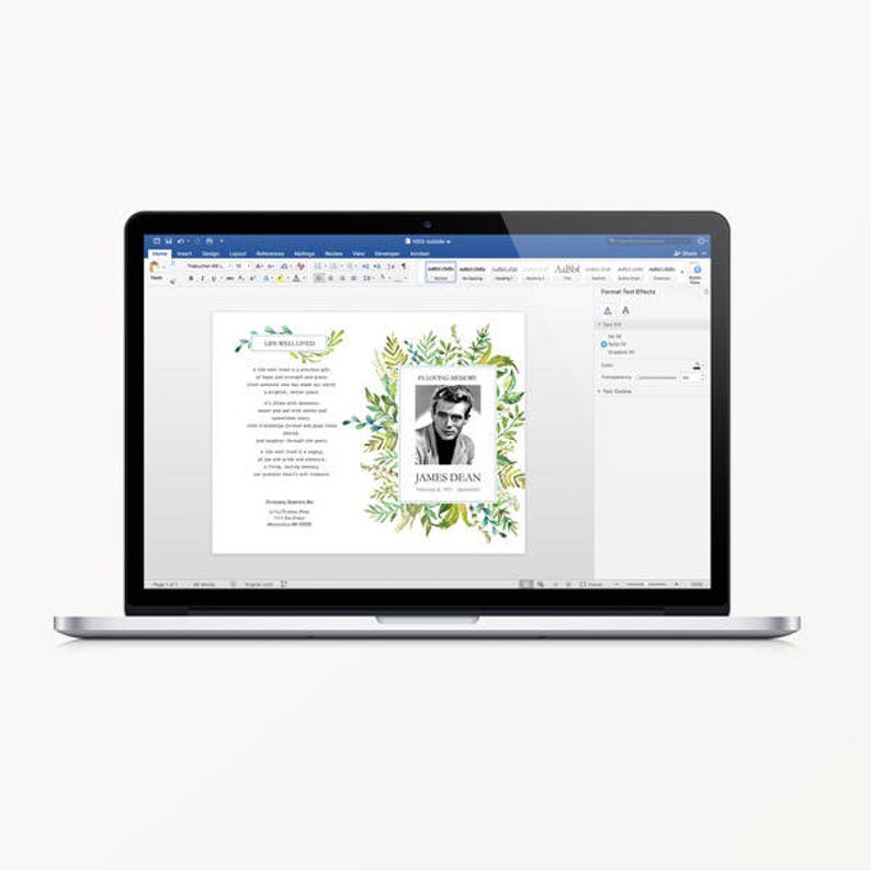 Funeral Program Template Printable Editable Microsoft Word Watercolor green leafy vines Bi-Fold Funeral Order of Service image 4