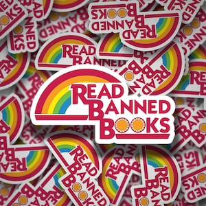 READING BANNED BOOKS accessories | read banned books sticker - reading rainbow - book gifts - i love reading - reading books - book nerd