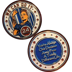 Metal Rosie The Riveter 24 Hour Chip, AA, NA, Sober, Clean