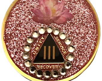 Pink AA Medallion, Lotus, Bling, Blingy, Glitter, Crystallized Chip