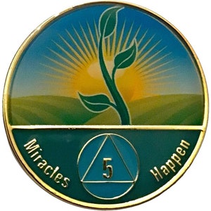 AA, Alcoholics Anonymous- The Miracles Medallion - Sunrise, Multicolored Enamel, Bling, Recovery Chip, Token, Coin