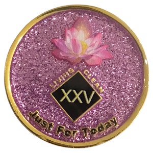 NA 開花蓮 ピンクまたは紫のグリッターメダリオン、チップ、トークン 1～41 年