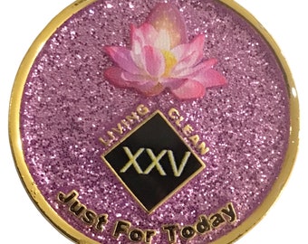 NA Flowering Lotus Pink Or Purple Glitter Medallion, Chip, Token years 1 to 41