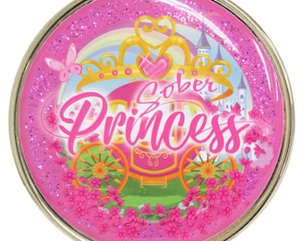 AA, Sobriety, Gal In The Glass, Sober Princess Pink Medallion, Chip, Token