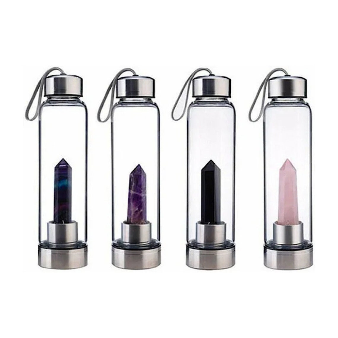 Crystal Infused Water Bottle With Healing Crystal Point Etsy