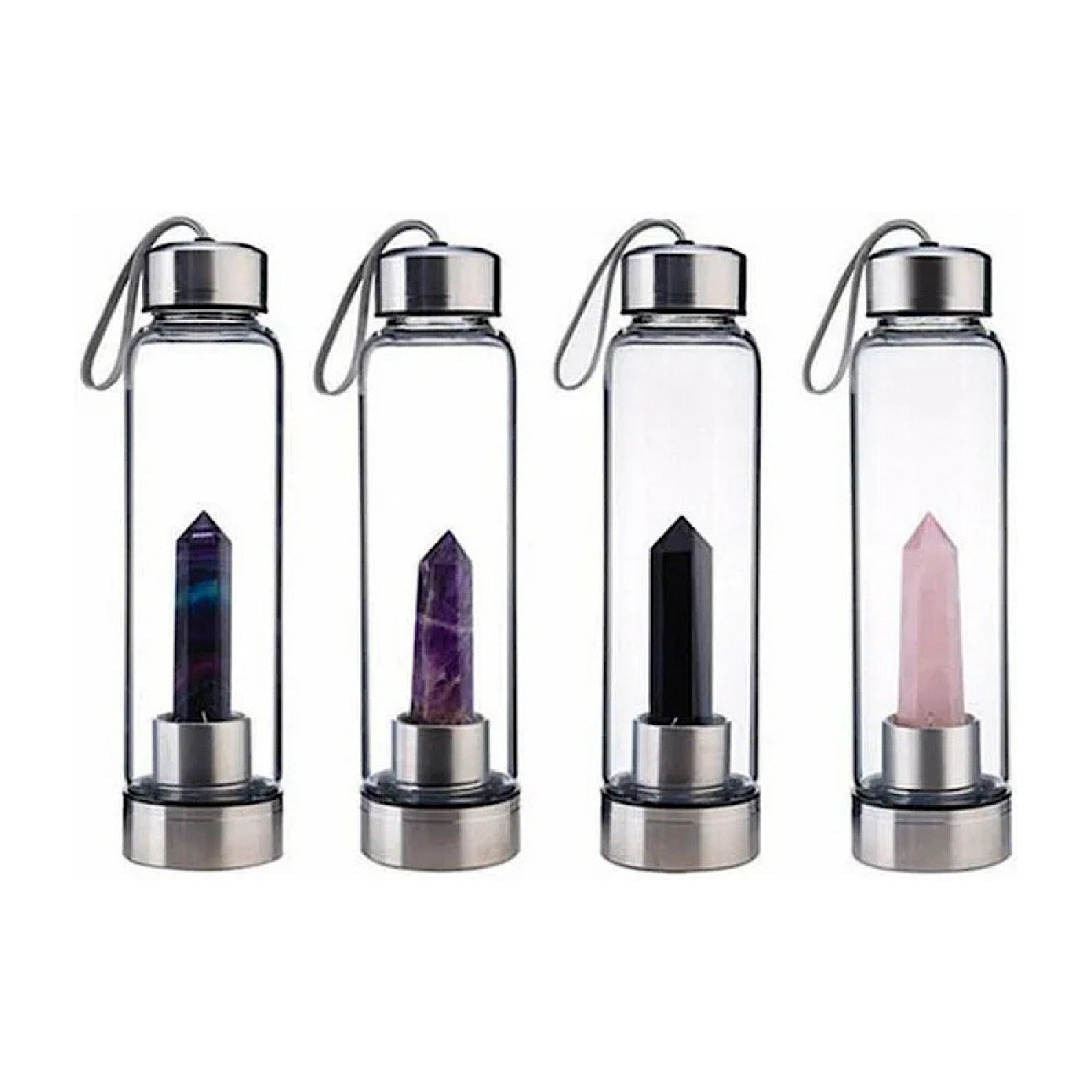 Crystal Infused Water Bottle With Healing Crystal Point Etsy