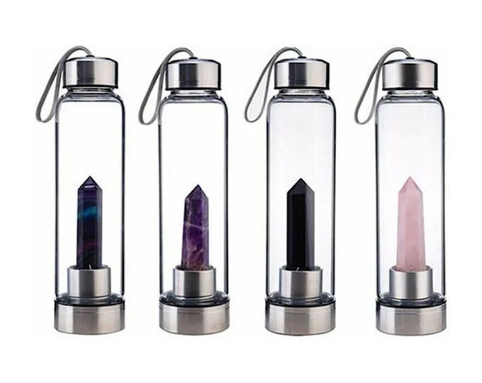 Crystal Infused Water Bottle With Healing Crystal Point Etsy