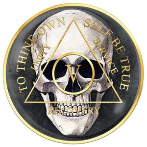 Sobriety Skull AA, Black Medallion Alcoholics Anonymous, Chip, Token