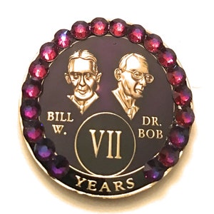 Bill & Bob Purple AA Medallion, Chip, Token, Coin With Volcano Crystals