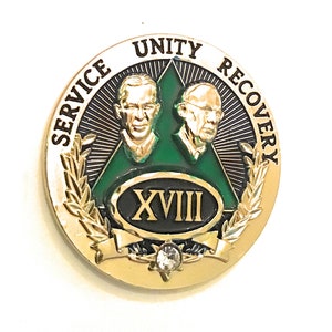 Bill and Bob Green and Gold AA, Alcoholics Anonymous Medallion, Chip, Token, Coin