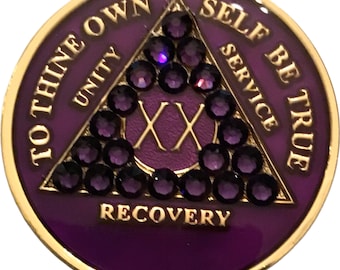 AA Deep Purple Bling Medallion, Chip, Token, Coin With Purple Blingy Crystals
