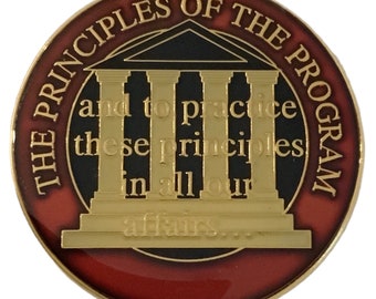 The Principles Of The Program AA, Alcoholics Anonymous, Medallion, Coin, Token, Chip; Multiple Colors