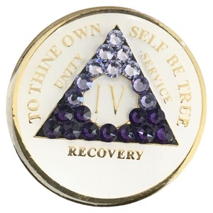Glow In The Dark AA Medaillon - Lila, Anonyme Alkoholiker Kristall Bling, Token, Chip