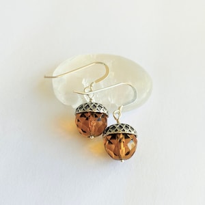 Autumn Acorn Earrings Silver Top, Handmade