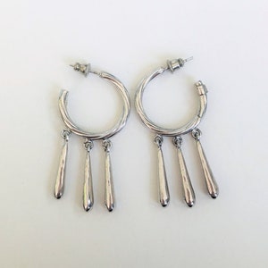 Twisted Silver Hoop and Drop Bead Earrings - Vintage