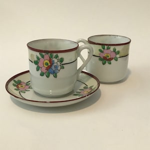 Vintage porselein lusterware roze bloemen Demitasse thee set, Japan