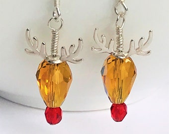 Swarovski Sterling Silver Reindeer Earrings, Handmade