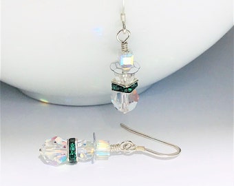 Swarovski Crystal Snowmen Earrings, Handmade