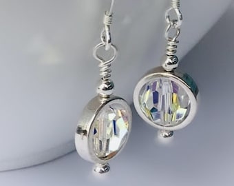 Handmade Swarovski Crystal Sterling Silver Dangle Earrings