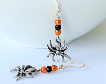 Antique Sterling Silver Crystal Spider Earrings, Handmade
