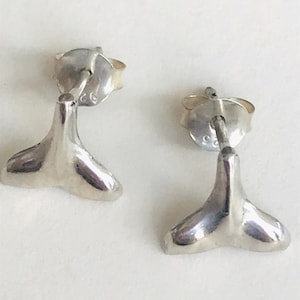 Vintage Petite Sterling Silver Whale Tail Stud Earrings