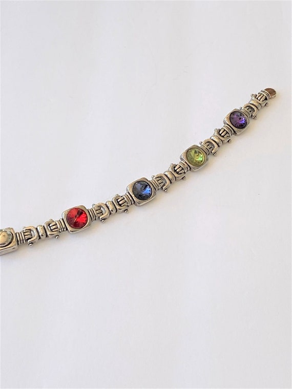 Multi Color Crystal Silver Tone Bracelet, Vintage - image 2