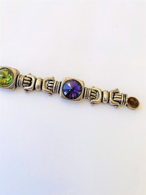 Multi Color Crystal Silver Tone Bracelet, Vintage - image 4