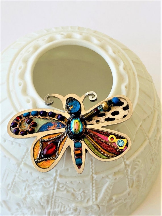 Mixed Media Butterfly Brooch, Vintage - image 2