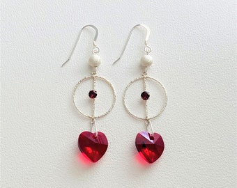 Sterling Swarovski Crystal Heart Earrings, Handmade