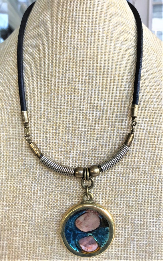 Brass Medallion Necklace, Vintage