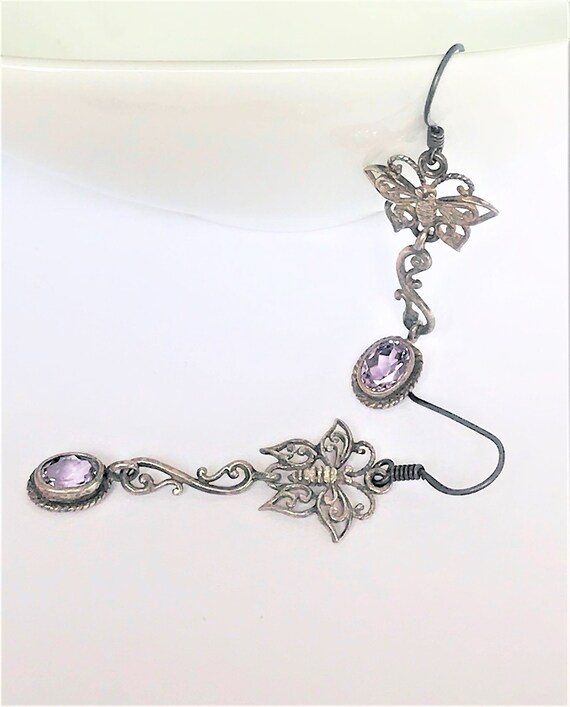 Sterling Silver Amethyst Butterfly Fantasy Earrin… - image 5