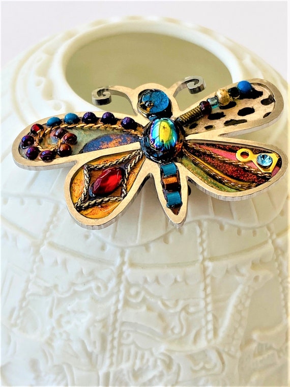 Mixed Media Butterfly Brooch, Vintage - image 3
