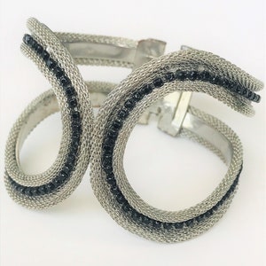 Silver and Black Open Cobra Cuff Bracelet - Vintage