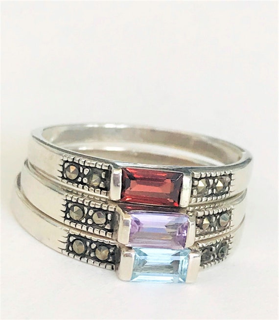 Sterling Silver Stackable Birthstone Rings - image 2