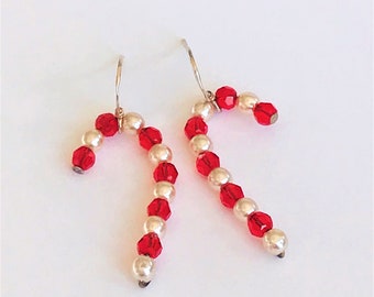 Swarovski Crystal Candy Cane Earrings, Handmade