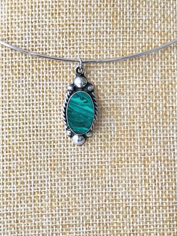 Green Striated Turquoise Sterling Silver Pendant, 