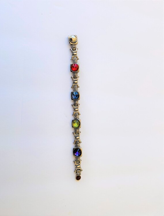 Multi Color Crystal Silver Tone Bracelet, Vintage - image 5